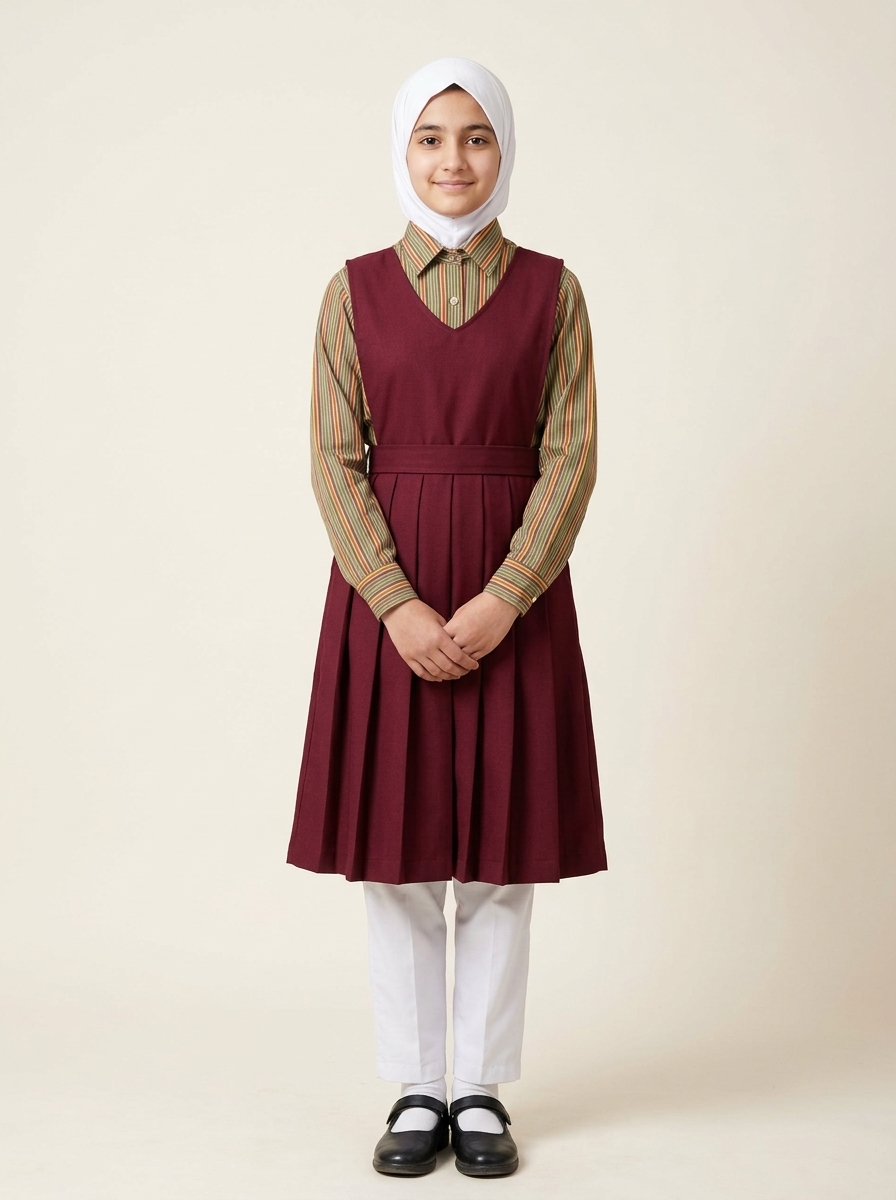 Institutional Modest Uniform Kit - Burgundy Pinafore & Hijab Set