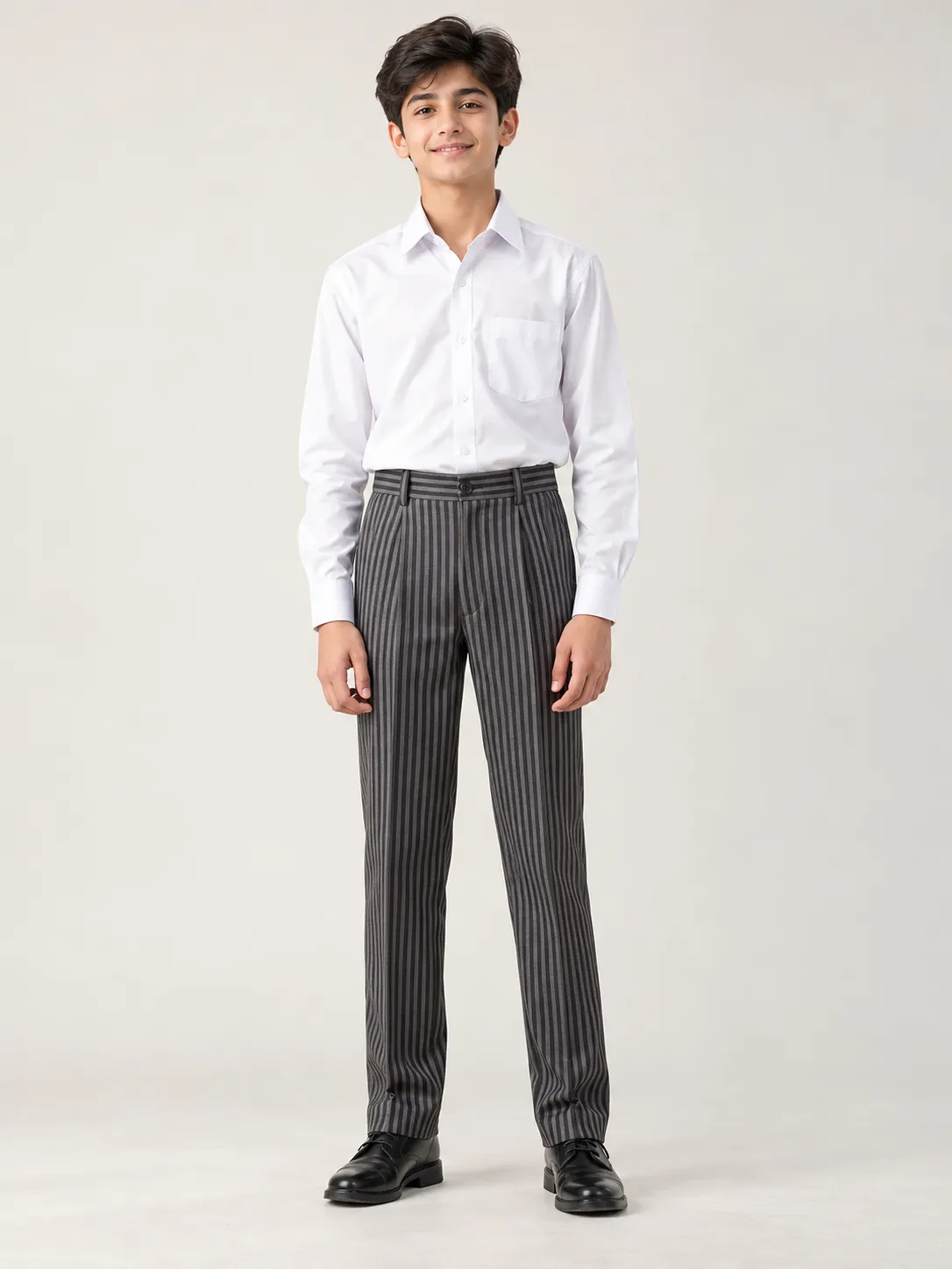 GD Goenka Boys’ Uniform | White & Charcoal Stripes