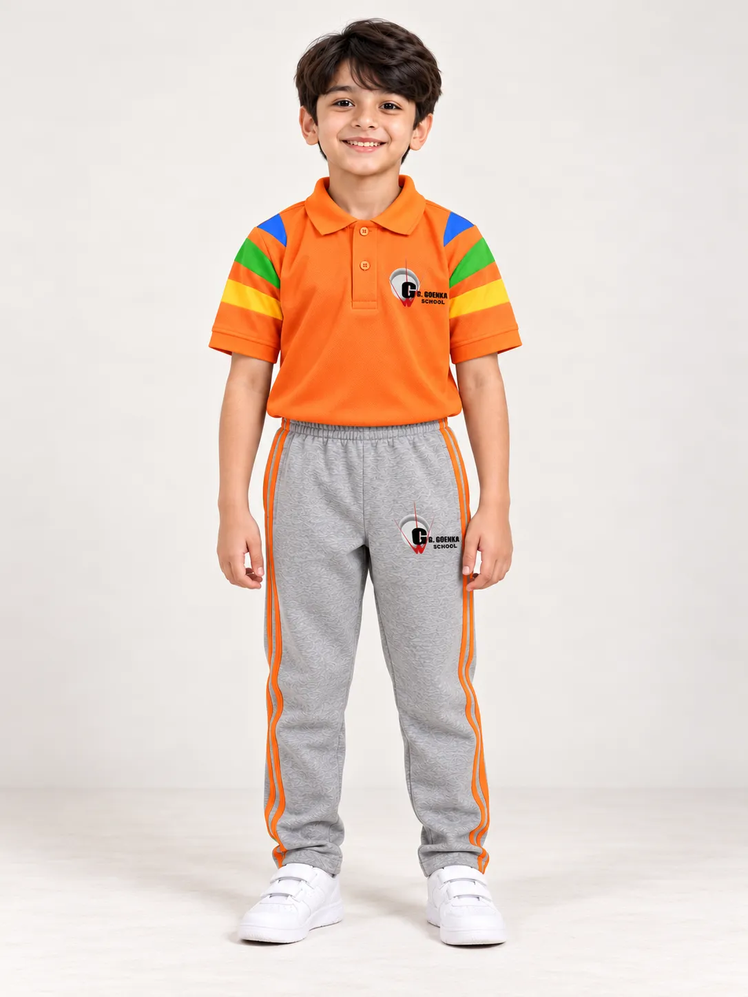 GD Goenka Junior Unisex Sports Uniform | Radhakrishna House | Orange & Grey