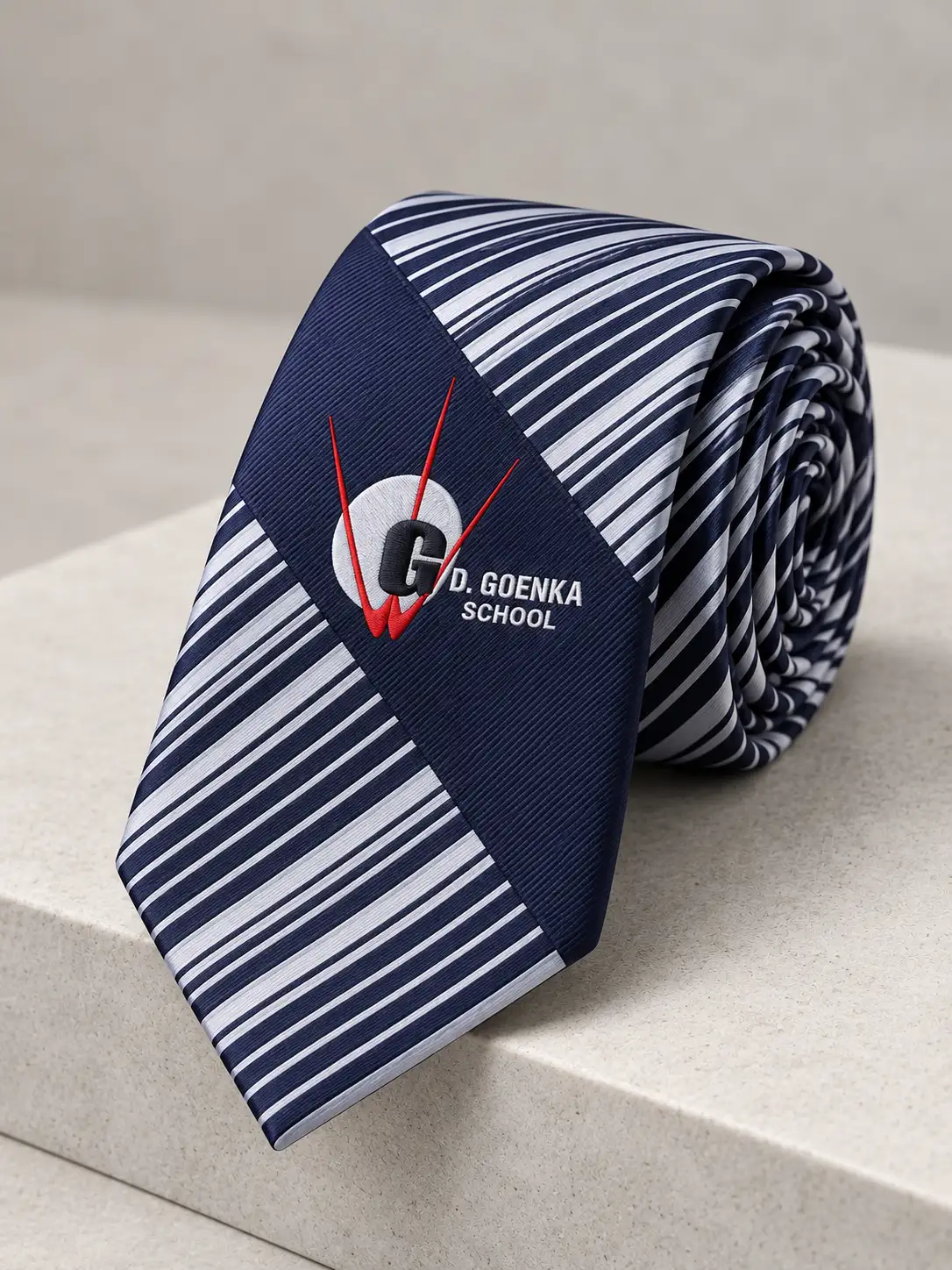 GD Goenka School Tie | Navy & White Stripes
